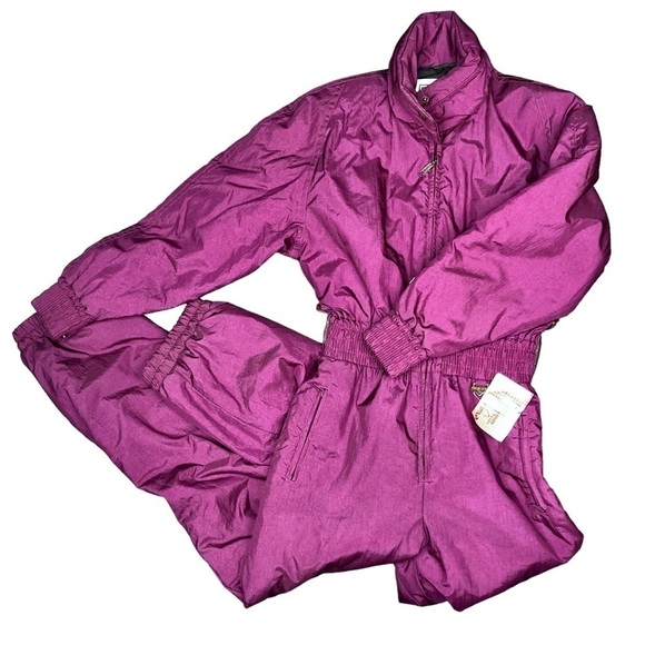 VINTAGE Fera Skiwear snowsuit purple 1990s zip front 10 - Picture 1 of 15
